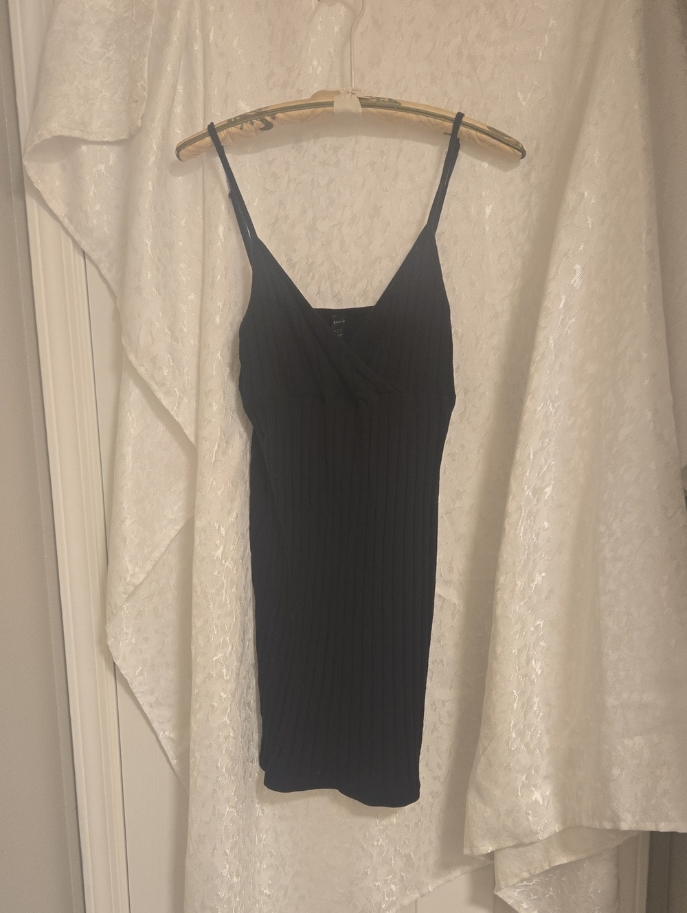 SHEIN Black Ribbed Wrap-Style Tank Dress